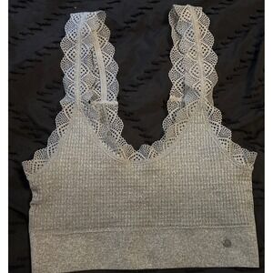 Lucky‎ Brand Gray Ribbed Lace Trim Super Soft Lounge Bra, Small